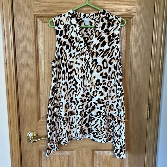 Chico’s Leopard Print Sleeveless Tunic Top Medium - Picture 1 of 5